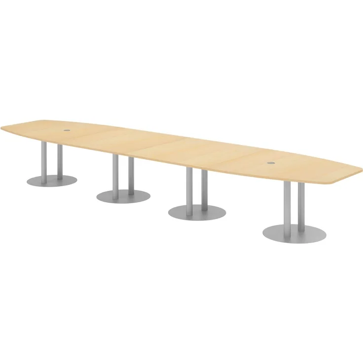 bümö Konferenztisch oval 520x130 cm großer Besprechungstisch in Ahorn, Besprechungstisch mit Säulen in silber, Meetingtisch für 18 Personen, XXL-Tisch für Besprechungsraum & Meeting, KT52S-3-S