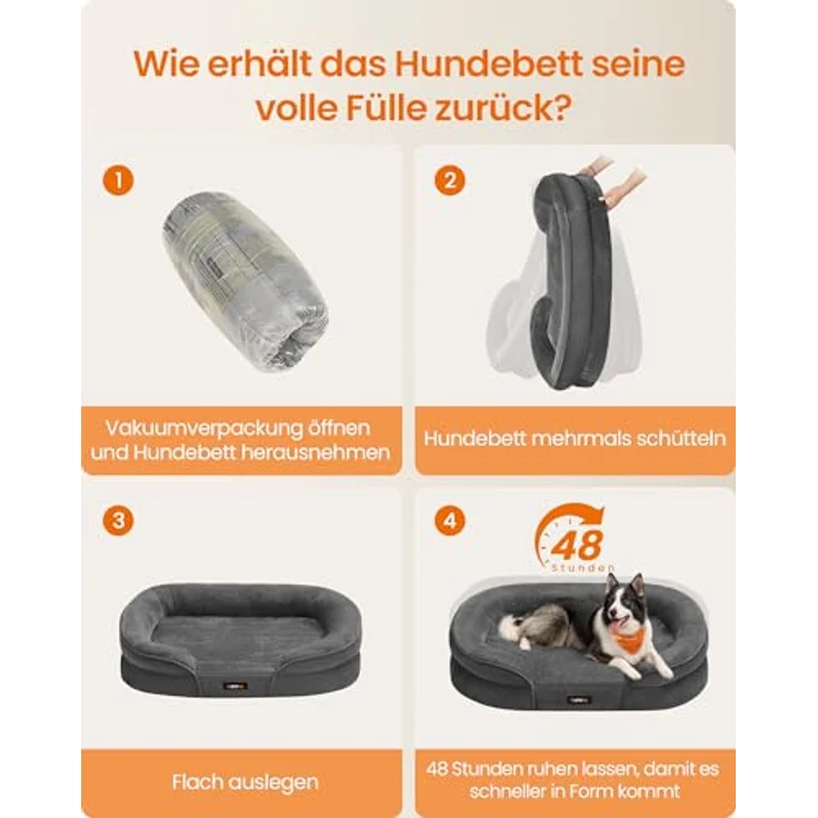 Feandrea Hundebett, Hundekissen, für große Hunde, 91 x 68 x 18 cm, orthopädisch, wasserdichte Innenschicht, erhöhte Ränder, Abnehmbarer, waschbarer Bezug, rutschfest, schiefergrau PGW282GN01 – Bild 8