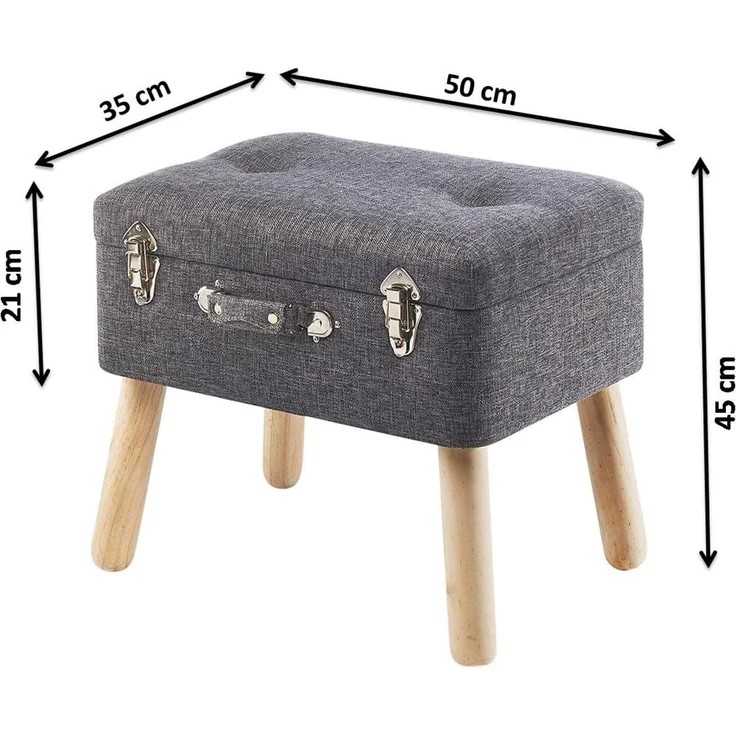 Kobolo Sitzhocker Kofferhocker Polsterhocker aus Textil in hellgrau (1 Stück) – Bild 2