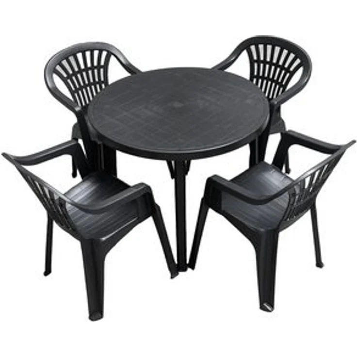 Progarden Sitzgruppe Gartenmöbel Kunststoff 5 Tlg. Terrassenmöbel Terrasse Schwarz, (Set, 5-tlg, Tisch + 4 Stapelstühle), UV-Beständig, Robust, Wetterfest, Made in Italy, Hochwertig – Bild 6