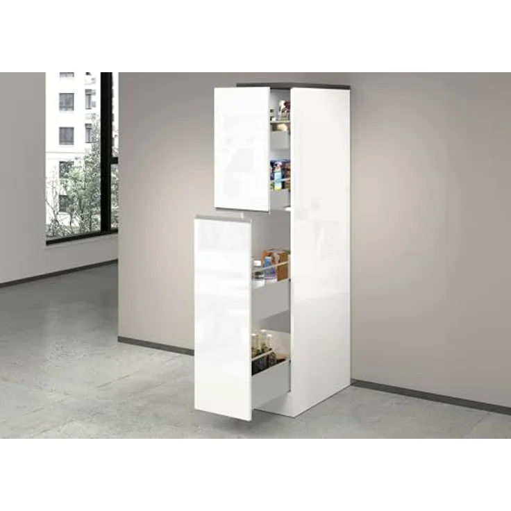 Dmora - Küchenschrank Quintino, Mehrzweckschrank, Küchenzeile Schrank, Multifunktionales Kühlregal, 100% Made in Italy, 30 x 60 x 165 cm, glänzendes Weiß und Schiefer – Bild 7