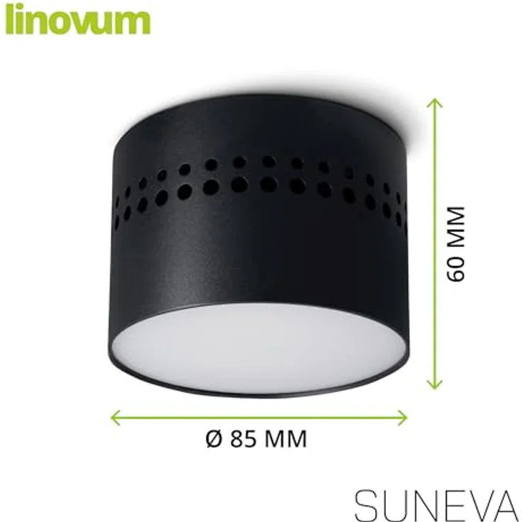 linovum LED Aufbaustrahler SUNEVA LED Aufbauspot schwarz rund indirektes Licht 230V warmweiß 8W, LED-Leuchtmittel fest verbaut – Bild 6