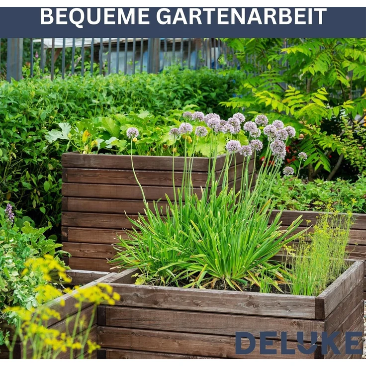 DELUKE® Hochbeet aus Kiefernholz MILA Grün, imprägniert 50x50x40cm Wetterfest Gartenbeet Holz Kräuterbeet Blumenbeet Beet hoch Frühbeet für Garten Gemüsebeet – Bild 6
