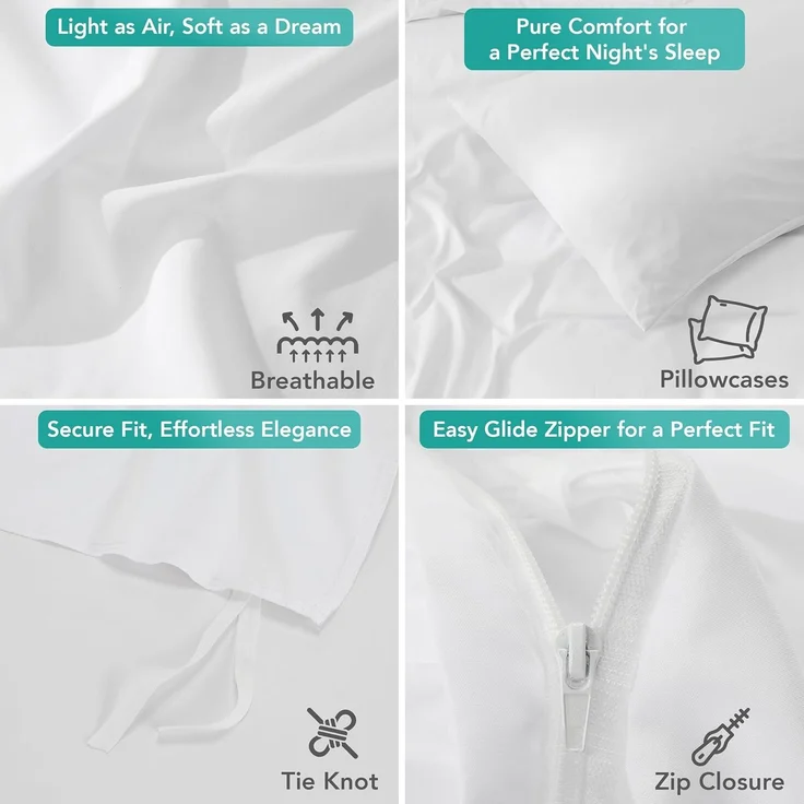 Utopia Bedding Bettbezug-Set mit Kissenbezügen – 3-teiliges Bettwäsche-Set mit Reißverschluss – 1 Bettbezug mit 2 Kissenbezügen – weich gebürstete Mikrofaser (Queensize, Weiß) – Bild 5
