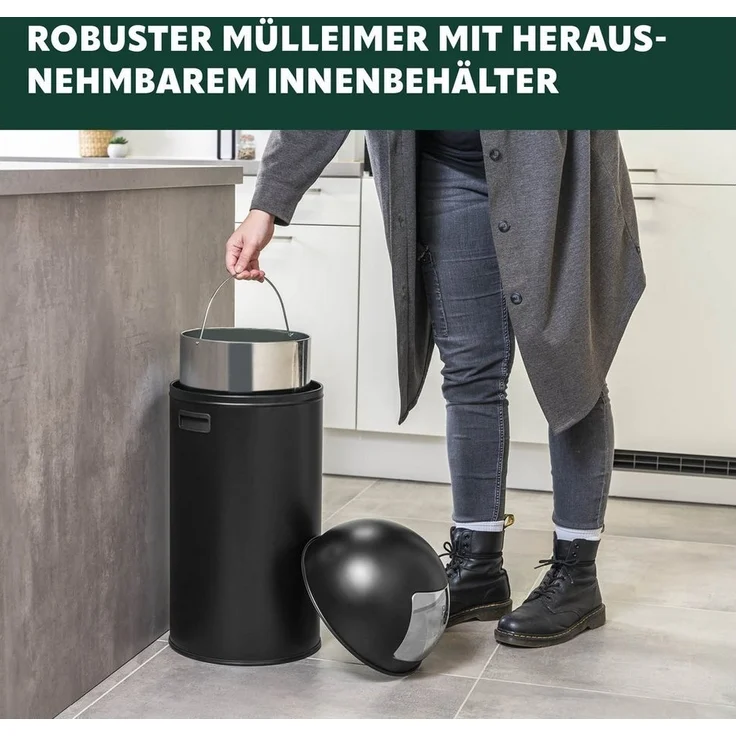 eluno Mülleimer Pushmülleimer 35 Liter aus Stahlblech, Abfalleimer, weiß – Bild 3