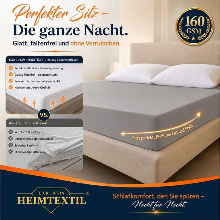 EXKLUSIV HEIMTEXTIL Jersey Spannbettlaken Deluxe 60 x 120 cm Grau 160 GSM, 100% Baumwolle Öko - Tex Zertifiziert Bed-Sheet Bettlaken Spannbetttuch Topper Leinentuch – Bild 3