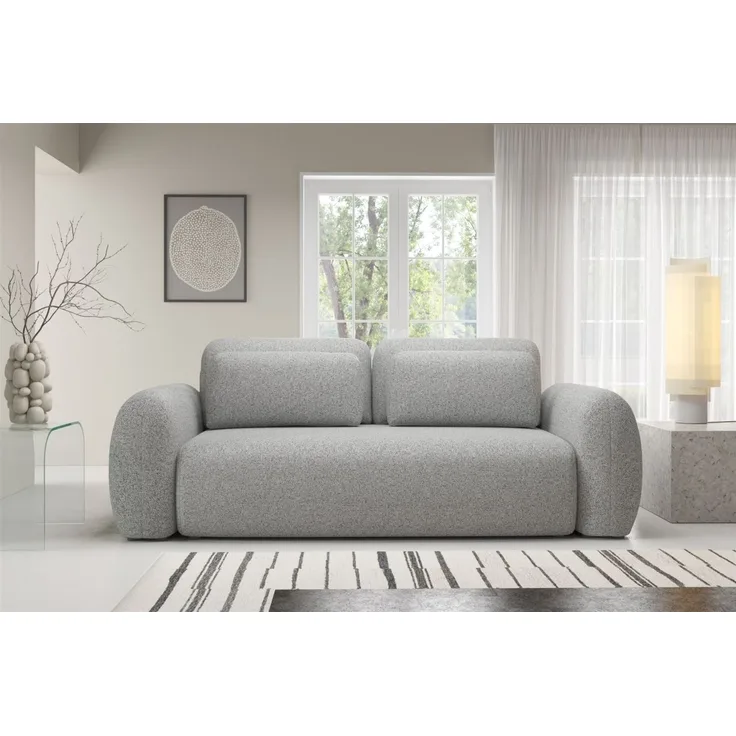 Sofa 3-Sitzer mit Schlaffunktion GASTON in Stoff Puente Hellgrau