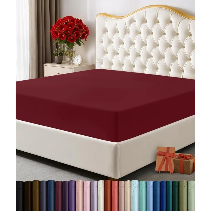 Utopia Bedding Spannbetttuch – Bettlaken – Tiefe Tasche – weiche Mikrofaser – schrumpf- und lichtbeständig – pflegeleicht – nur 1 Spannbetttuch (Rot/Burgunderrot) – Bild 1