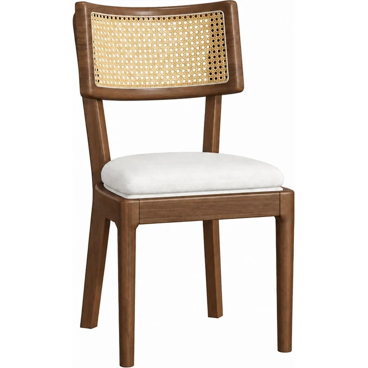 4 Esszimmerstühle aus Massivholz mit Rattan-Rückenlehnen, bequem und atmungsaktiv, geeignet für Esszimmer, Wohnzimmer, Cafés, moderner Stil, Leinen, Walnussholzfarbe und Beige – Bild 13