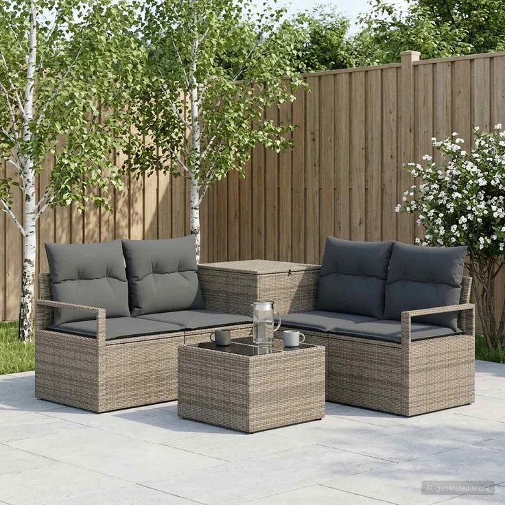 vidaXL Sofa Set 6 stk. Grau und Dunkelgrau Polyrattan und Stahl 3447244 – Bild 1