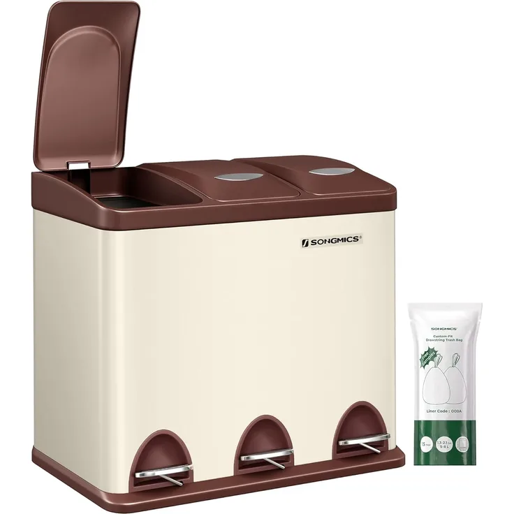 Songmics Mülleimer, Mülltrennsystem, aus Metall, 24 L, Küche