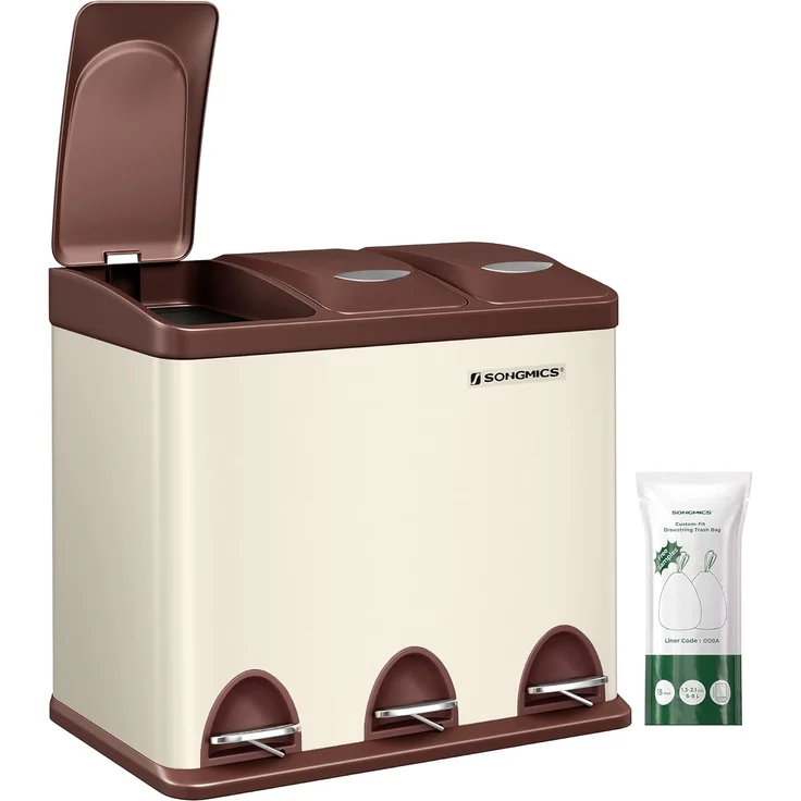 Songmics Mülleimer, Mülltrennsystem, aus Metall, 24 L, Küche – Bild 1