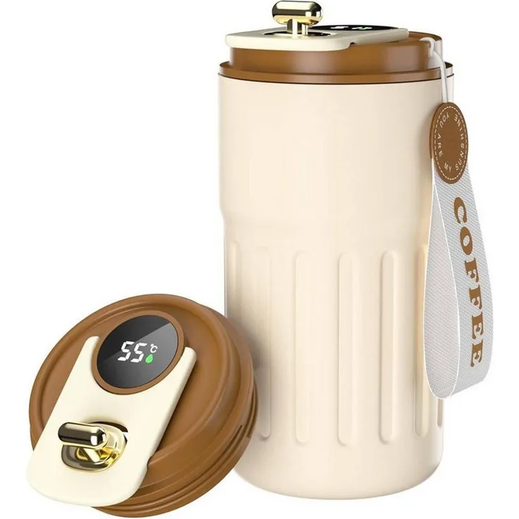 EXTSUD Thermobecher 410ml 316 Edelstahl Kaffeebecher, Digitalanzeige Thermobecher, 316-Edelstahl und Keramik, Travel Coffee Mug, Isolierter auslaufsicher Termokaffeebecher