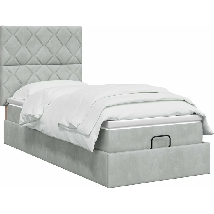 vidaXL Ottoman Bett mit Matratze Hellgrau 90 x 200 cm Samt 3457767 – Bild 3