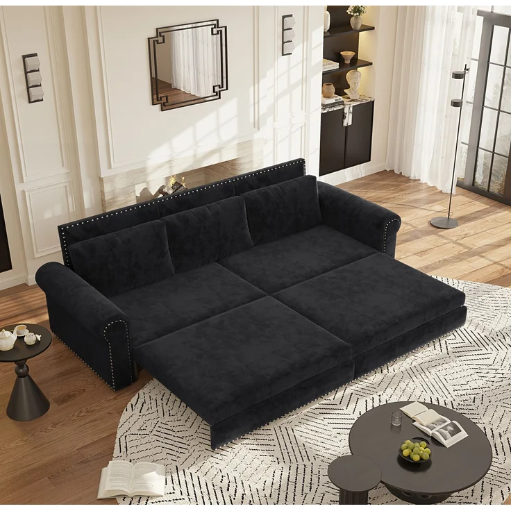 Schlafsofa 238x90x98 cm, 3-in-1 ausziehbar mit Samtbezug und verstellbaren Rückenkissen – Bild 2