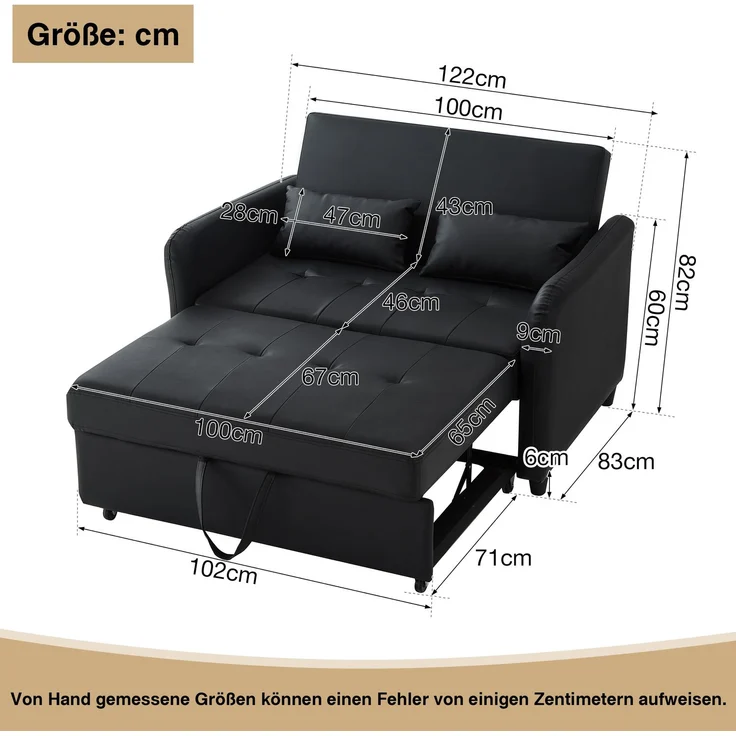 ZUBALIYA Sofa 156x100 cm, mit Ausziehbett, mit breiten Armlehnen, mit Schaumstoffpolsterung, ohne aufwendige Montage – Bild 7