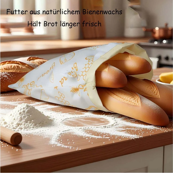 Agger Brottasche Bienenwachs Brotbeutel, Wiederverwendbare Brotbeutel Leinen 43×33 cm – Bild 3
