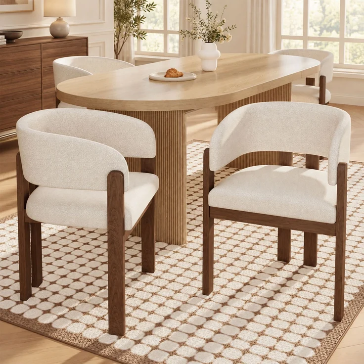 6 Esszimmerstühle aus Massivholz, bequem und atmungsaktiv, geeignet für Esszimmer, Wohnzimmer, Cafés, moderner Stil, boucle, Walnussholzfarbe + Beige--Nussbaum--60x51x80cm--YOUDENOVA – Bild 2