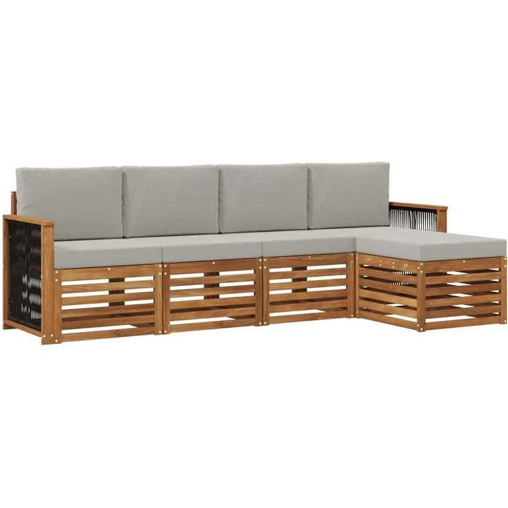 vidaXL Outdoor-Sofagarnitur 5 stk. 5-Sitzer Natur und Hellgrau 3384232 – Bild 2