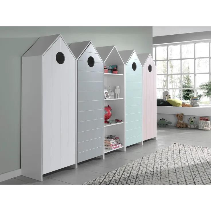 CASAMI Set 5-tlg. best. aus: Regalschrank, Schrank 1-trg. mit Front in Pink, Weiß, Grau und Mint