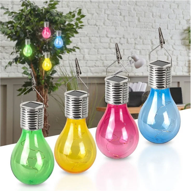Casativo LED-Lichterkette Solar LED-Lampen Glühbirnen Deko Partyleuchte Gartenlampe je Ø7,5 cm, mit Dämmerungssensor & Klemme zum Aufhängen/kabellos – Bild 3