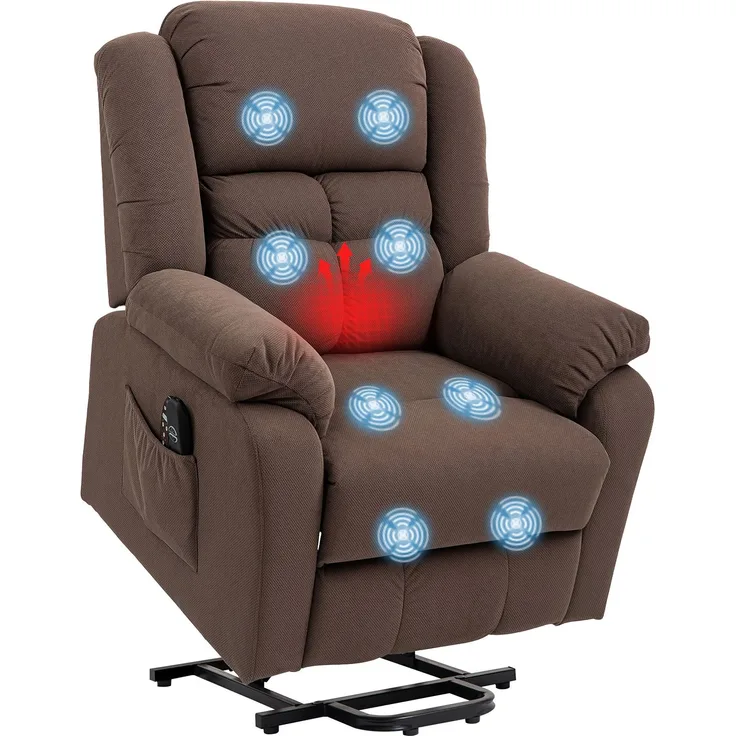HOMCOM Fernsehsessel mit Aufstehhilfe, Polyester, Stahl, Braun, 92B x 102T x 104H cm