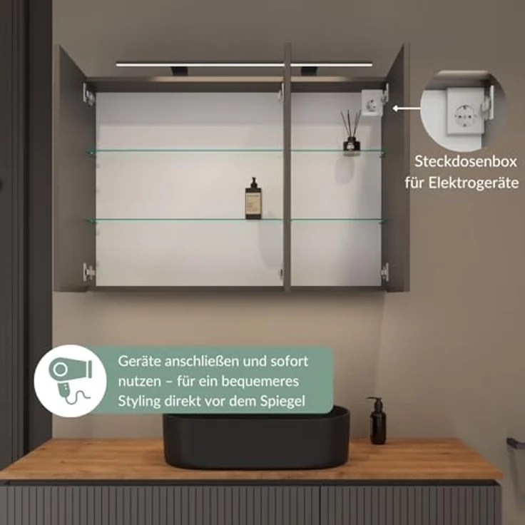 Planetmöbel Badezimmerspiegelschrank Spiegelschrank ARIA (Spiegelschrank Bad mit Beleuchtung, Schrank) – Bild 8