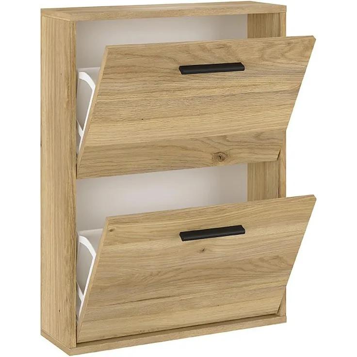 Homey - Schuhschrank mit 2 Türen, schmaler Schuhschrank, Modell Alais, Finish in Honig-Eiche, Maße: 73 cm (Höhe) x 54 cm (Breite) x 18 cm (Tiefe), praktisch und funktional