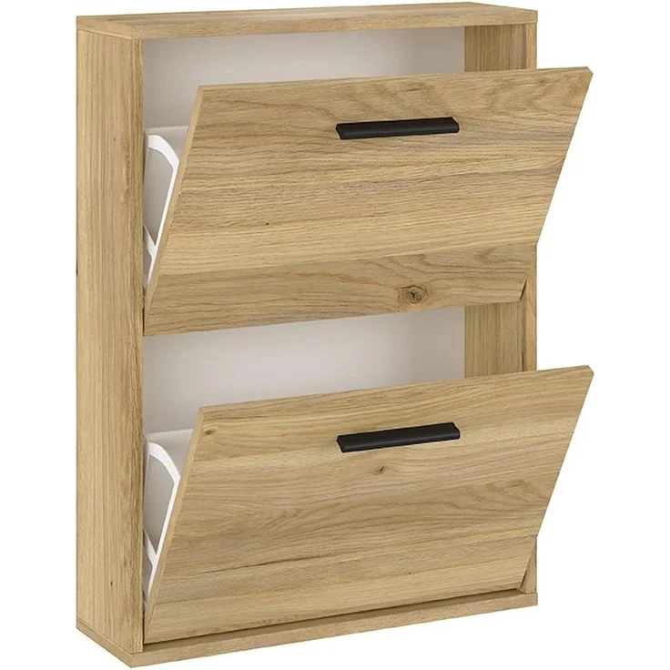 Homey - Schuhschrank mit 2 Türen, schmaler Schuhschrank, Modell Alais, Finish in Honig-Eiche, Maße: 73 cm (Höhe) x 54 cm (Breite) x 18 cm (Tiefe), praktisch und funktional – Bild 1