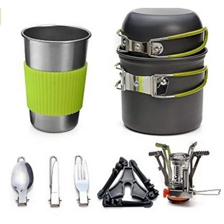 Defactoshop Campinglöffel Camping Geschirr Set 9-teiliges kochtopf Set inkl. Camping Töpfe, Aluminium – Bild 3