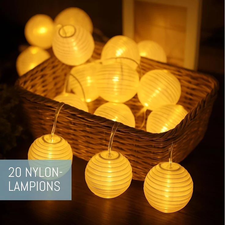 COZY HOME LED-Lichterkette Lampion Lichterkette - Batterie, Stecker und Solar, 20 Lampion LEDs I Timer-Funktion I 7 Meter mit 8 Mod I Wetterfest – Bild 6