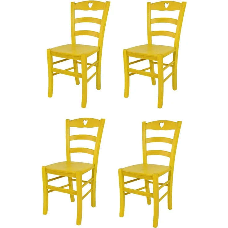 t m c s Tommychairs - 4er Set Stühle Cuore für Küche und Esszimmer, Robuste Struktur aus Buchenholz, in Anilinfarbe Gelb lackiert und Sitzfläche aus Holz
