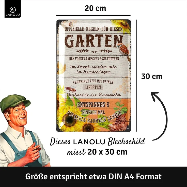 LANOLU Blechschild Regeln für diesen Garten - 20x30cm – Metall – Mehrfarbig – 20206 – Bild 5