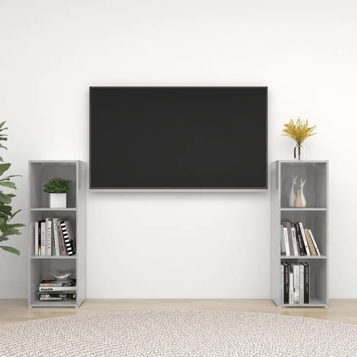 2 pcs TV-Schrank, Lowboard Betongrau 107x35x37 cm Holzwerkstoff – Bild 1