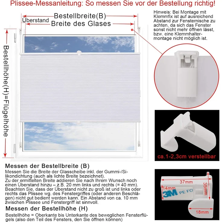 WOLTU Wabenplissee ohne Bohren Verdunklung Thermo Doppelplissee Klemmfix Zweifarbig 80x120 cm Weiß-Weiß, Plissee Faltrollo Sonnen-, Sicht- & Schallschutz, Jalousie Plisseerollo für Fenster & Tür – Bild 7