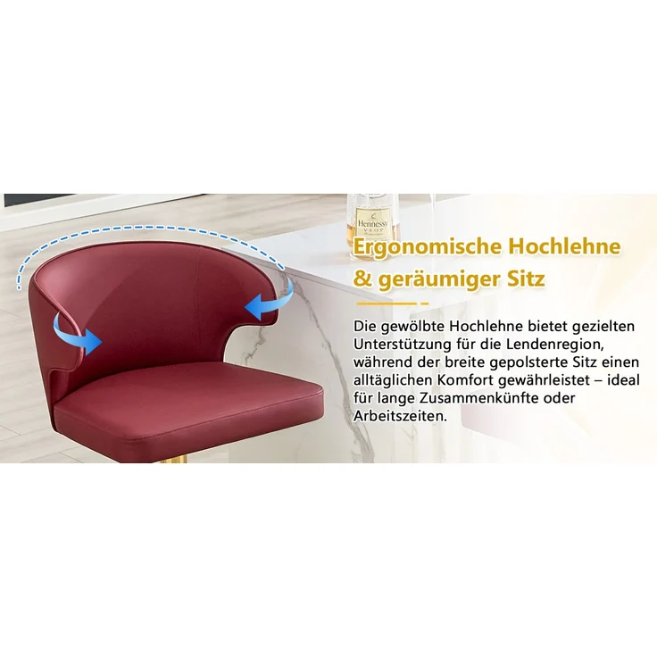 2er Set Barhocker mit Lehne Höhenverstellbar, 360° Drehbar Barstuhl mit großem Sockel & Fußstütze, Moderner Küchenhocker für Bar Küche Theke (Nur Stühle)--Netz--110x45x49.7cm--YOUDENOVA – Bild 8