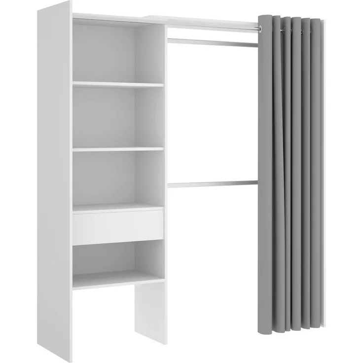 Dmora Großer Kleiderschrank Arim, Struktur für begehbaren Kleiderschrank, offener Kleiderbügel, 160 x 50 x 205 cm, Weiß und Grau
