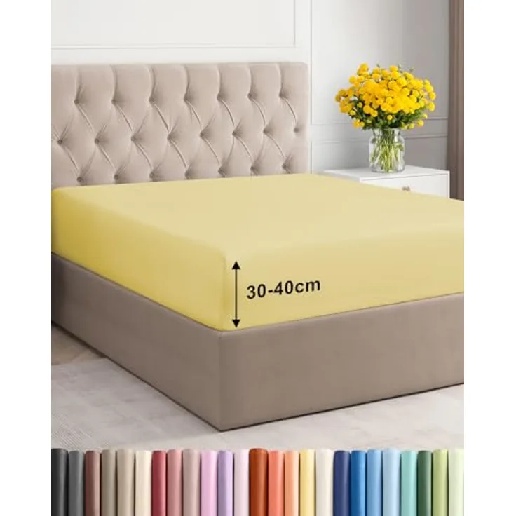 Spannbettlaken 120x190 cm Gelb - 40cm (16") Zoll Tiefe Tasche - Premium Mikrofaser Spannbetttuch - Weich, Knitter- und Bügelfrei - Atmungsaktiv, Hypoallergen und Oeko-TEX Standard 100 Zertifiziert