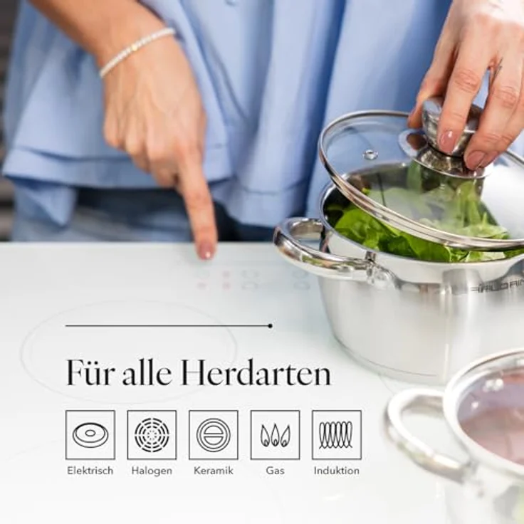 FLORINA Kochtopf Set OLIVER | 4-teilig | Edelstahl 18/0 | Glasdeckel gehärtet | Für Induktion, Gas, Elektro, Ceran | Spülmaschinenfest | Hochwertiges Topfset für jede Küche – Bild 4