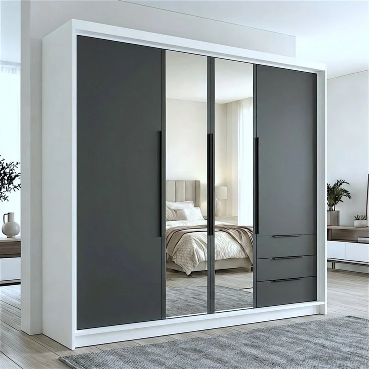 A&J MöbelLand GmbH Drehtürenschrank VIVO mit integrierten Schubladen (Geräumiger vier¬türiger Kleiderschrank mit Schubladen und Metallgriffen. Geräumiger Schrank mit einer Breite von 200 cm und Schubladen, ideal zur Aufbewahrung von Kleidung und Access... – Bild 1