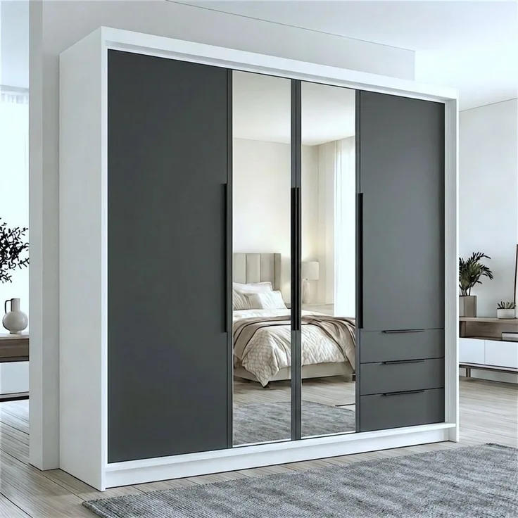 A&J MöbelLand GmbH Drehtürenschrank VIVO mit integrierten Schubladen (Geräumiger vier¬türiger Kleiderschrank mit Schubladen und Metallgriffen. Geräumiger Schrank mit einer Breite von 200 cm und Schubladen, ideal zur Aufbewahrung von Kleidung und Access...