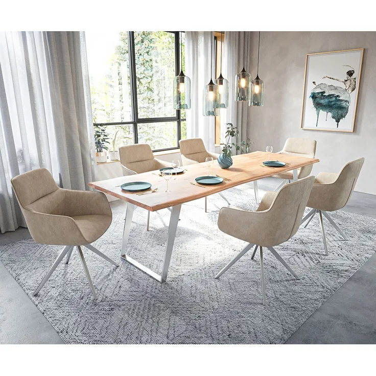 Esstisch Edge 260x100cm Akazie Natur Edelstahl Silber schräg Live-Edge