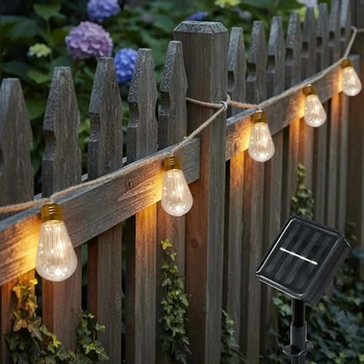 Spetebo Lichterkette Vintage LED Solar Lichterkette, 16-flammig, Garten Deko Beleuchtung mit transparenten Lampen an Naturkordel – Bild 6