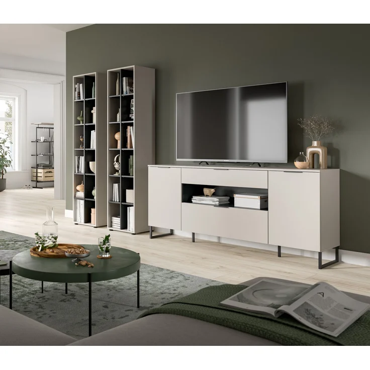 Wohnkombination B/H/T: 305x192x41 cm in Kaschmir Nachbildung und schwarz – Bild 5