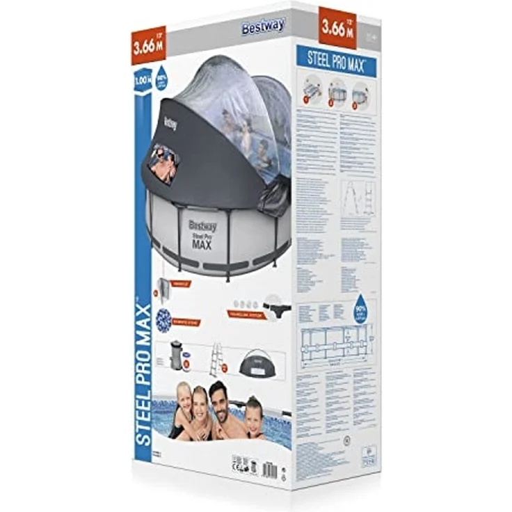 Steel Pro MAX™ Frame Pool Set mit Filterpumpe + Verdeck Ø 366x100 cm, lichtgrau, rund – Bild 3