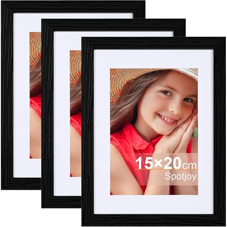 3er-Set Bilderrahmen 15x20cm Schwarz Holzrahmen mit Passepartouts – Bild 1
