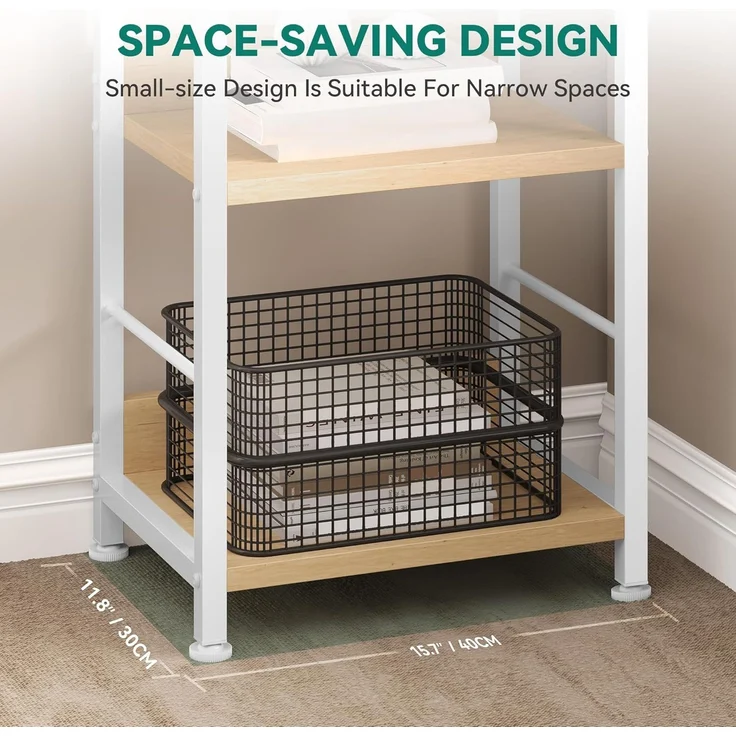 YITAHOME Bücherregal mit 6 Ebenen, Industrielles Standregal, Metallrahmen und Holzregale, Hohes Lagerregal mit 4 Haken, Präsentationsorganizer, für Wohnzimmer, Heimbüro, Weiß und Eiche Regal – Bild 2