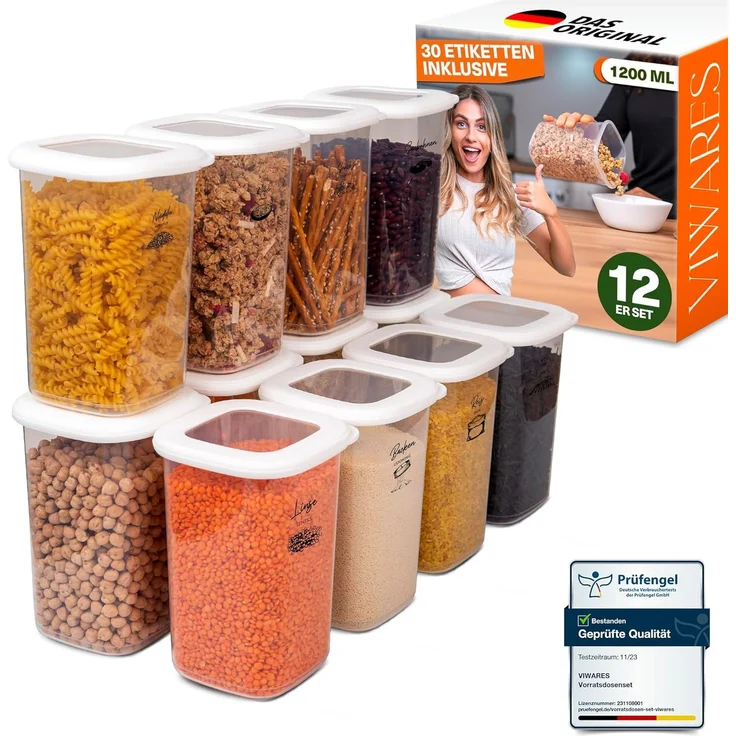 Viwares Vorratsdosen mit Deckel Luftdicht, 12er Vorratsbehälter Set BPA-Frei, Vorratsdose zur Müsli Mehl Aufbewahrung Küche, Praktische Organizer Küche, Frischhaltedosen für Lebensmittelaufbewahrung
