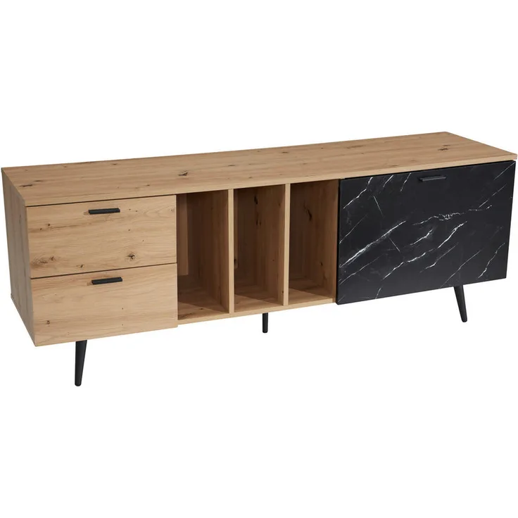 Livetastic Lowboard, Eiche Dunkelgrau, 2 Schubladen, Metall Marmoroptik, 150x55x40 cm, stehend
