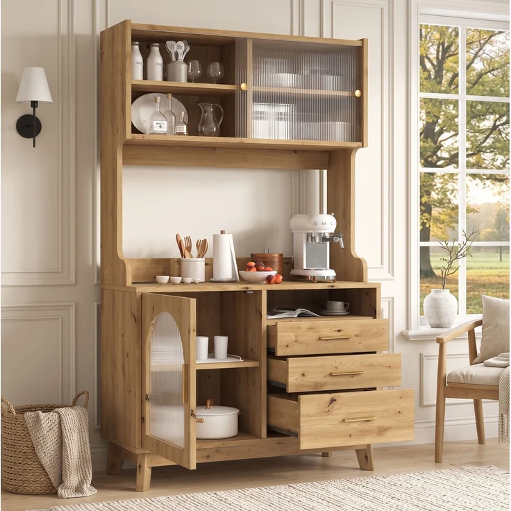Buffetschrank 100,5 x 40 x 178 cm mit Steckdosen und USB – Hochschrank in Holzoptik – Bild 3